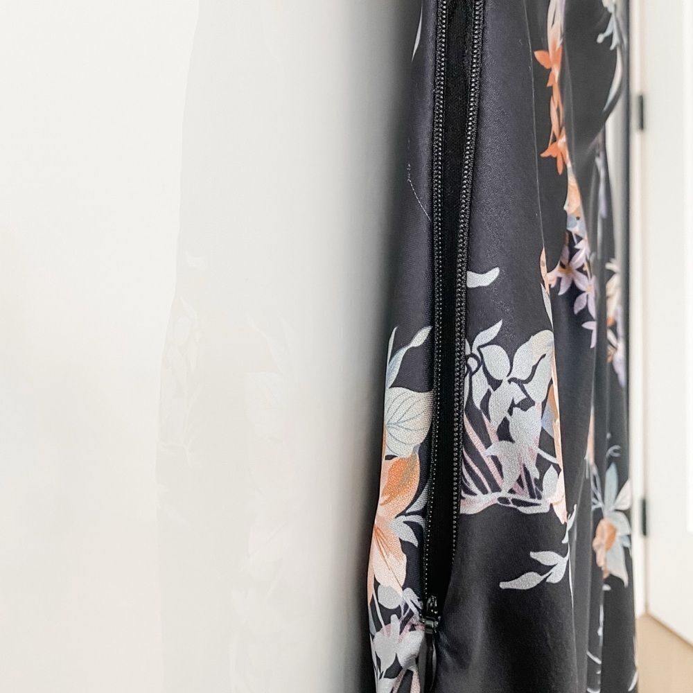 Liquidation Sale: Simons | Black Midi Slip Skirt with Pinkish Floral Print - Picture 3 of 6